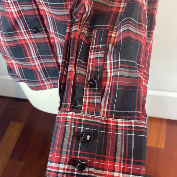 Talbots black & red plaid ruffle shirt - Picture 4 of 8